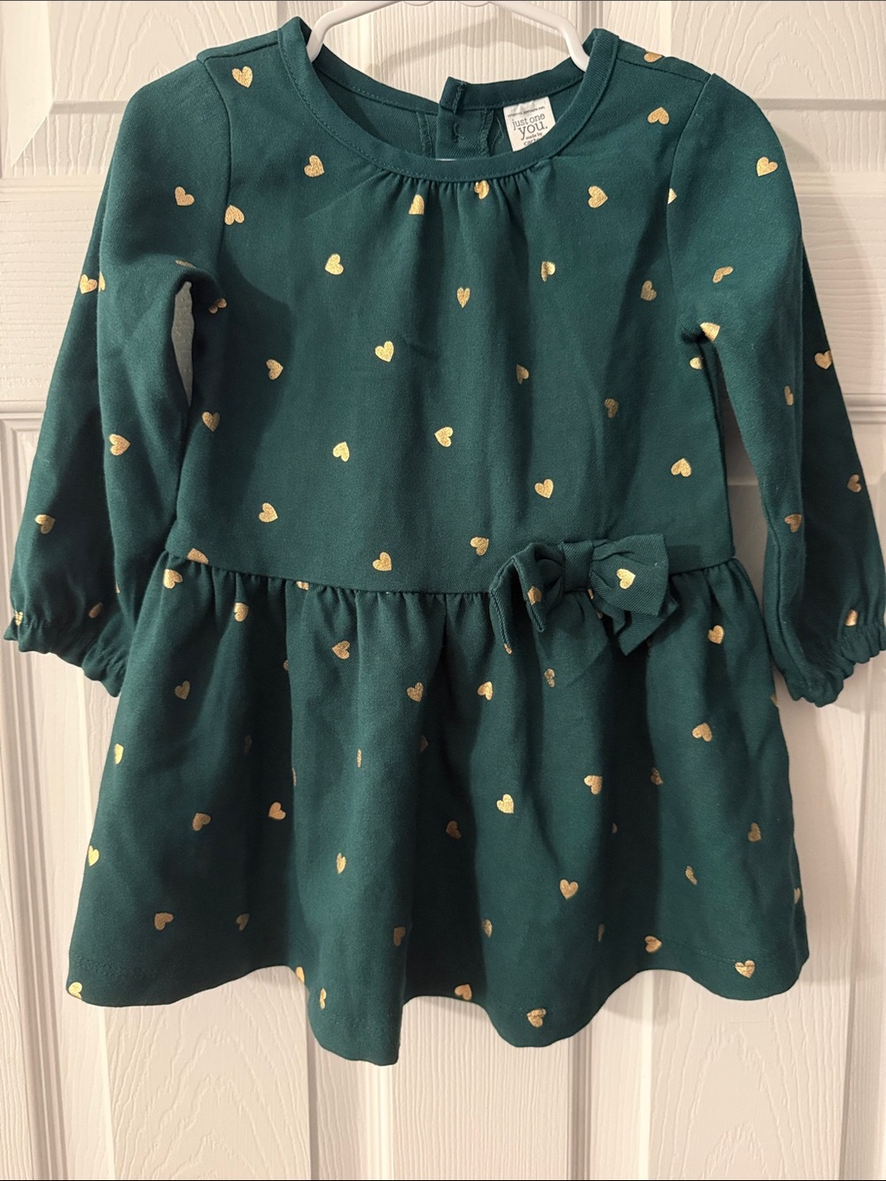 Carter's Forest Green Dress with Gold Hearts